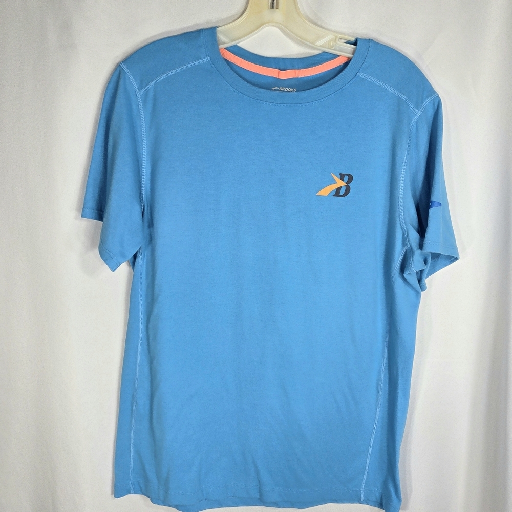 Brooks Run Happy Turquoise Exercise Short Sleeve Tee Shirt Size Medium